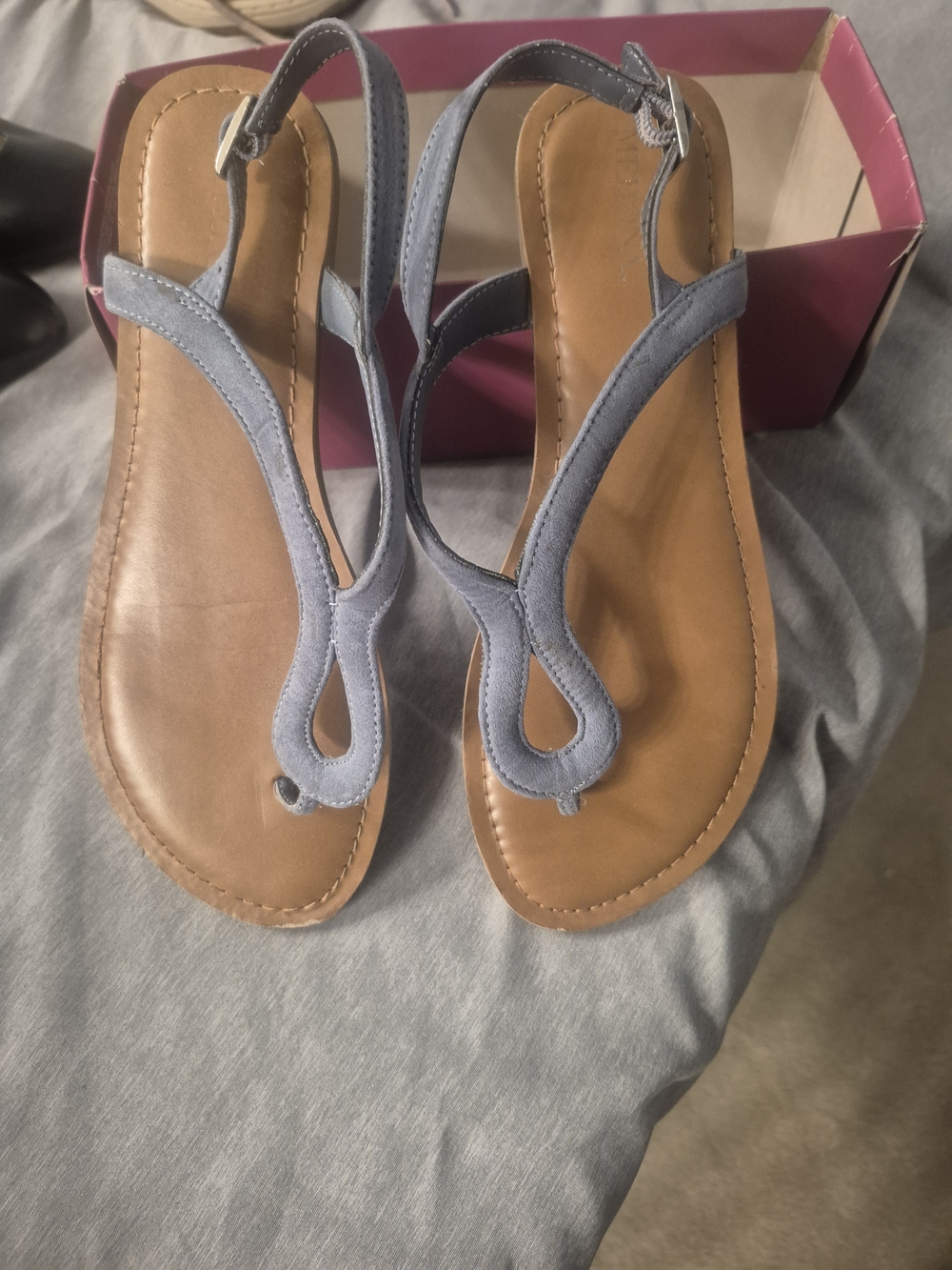 Merona Light Blue T-strap Sandals with Tan Footbed